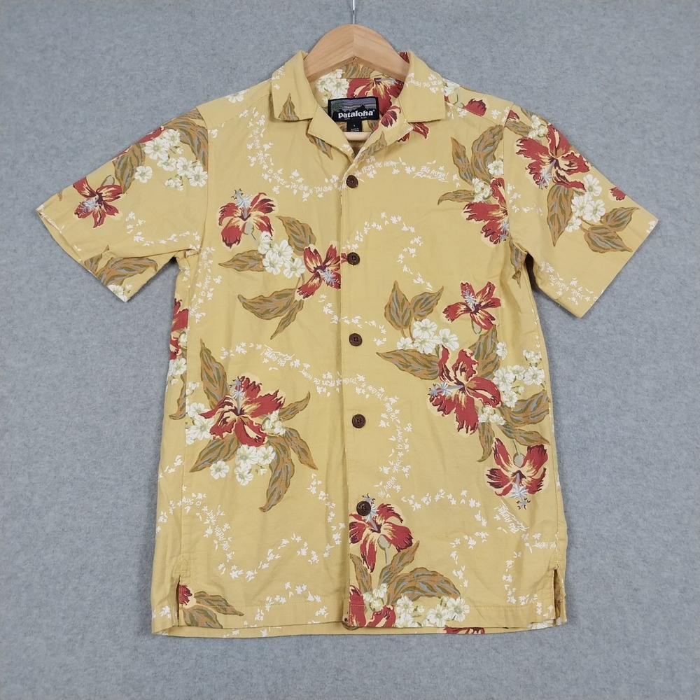 Patagonia Shirt Boys Large Yellow Pataloha Floral Hibiscus Tropical 62495 Short